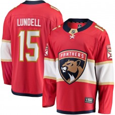 Men's Florida Panthers 15 Anton Lundell Red Home Breakaway Player Jersey
