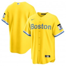 Men's Boston Red Sox Gold Light Blue 2021 City Connect Replica Jersey