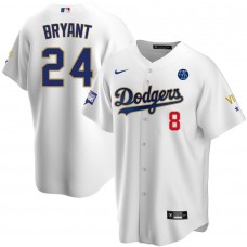 Men's Los Angeles Dodgers 8-24 Kobe Bryant White Gold Baseball Jersey