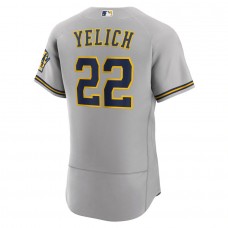 Men's Milwaukee Brewers 22 Christian Yelich Gray Road Player Logo Jersey