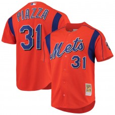 Men's New York Mets Mike Piazza Mitchell & Ness Orange Cooperstown Collection Mesh Batting Practice Jersey