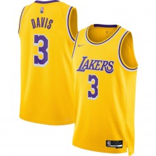 Men's Los Angeles Lakers 3 Anthony Davis Gold 2021-22 Diamond Swingman Jersey - Icon Edition